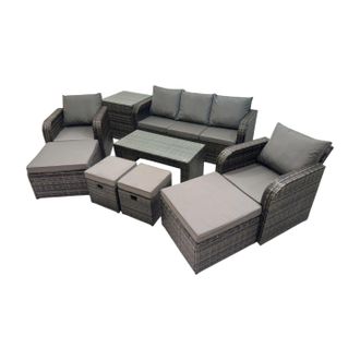 Fimous 3 Seater Sofa Reclining Chair Coffee Table with Side Table 4 Footstool in Dark Grey