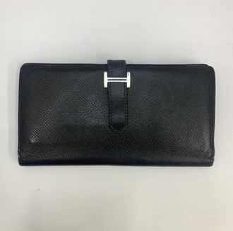 Herm&egrave;s Bearn Black Long Wallet (Bi-Fold) (Pre-Owned)
