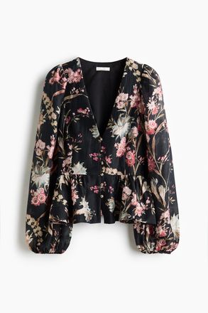 H&M Peplumbluse aus Leinenmix - Schwarz