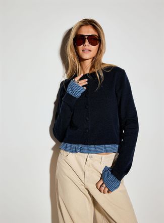 Icone Womens Overlaid shirt effect cropped cardigan