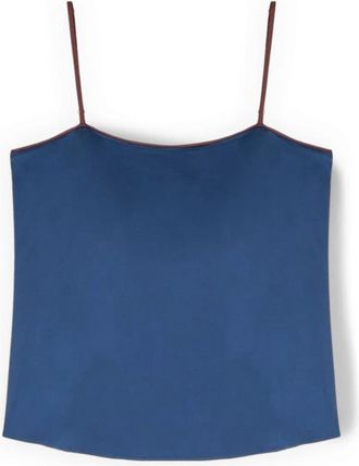 Motivi Satijnen top met contrasterende biezen - Dames - Tops zonder mouwen - Blauw - L - Satijn - Tops