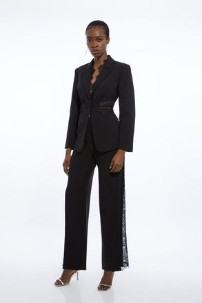 Karen Millen Petite Tailored Lace Detail Straight Leg Trousers