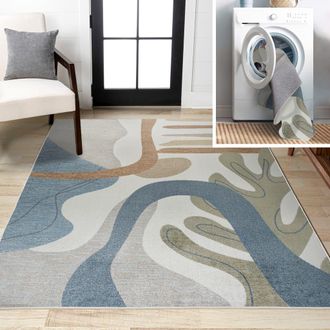 Jonathan Y Designs Algae Abstract Glam Botanical Machine-Washable Area Rug in Cream/multi at Nordstrom, Size 2Ft 0In X 8Ft 0In