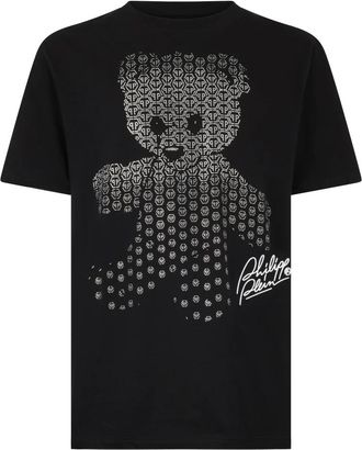 Philipp Plein T-shirt met ronde hals Teddy Strass Teddybeer - Heren - T-shirts - Zwart - 3XL - Katoen - Tops