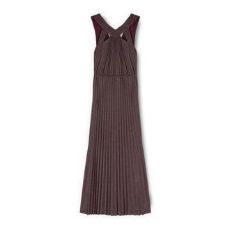 Motivi Lange geplooide jurk in lurex jersey - Dames - Avondkleed - Rood - 2XS - Polyester - Kleedjes