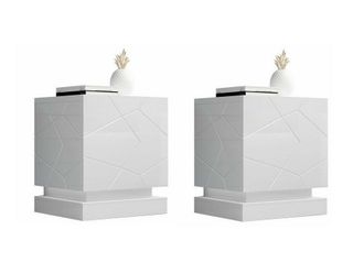 Mirjan24 Mobilier1 - Conjunto De Mesitas De Noche Charlotte 187, Blanco + Blanco Brillante, N&uacute;mero De Cajones: 0, N&uacute;mero De Puertas: 0, 53x46x42cm, Mdf