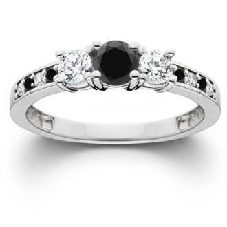 Pompeii3 1 1/4CT Black & White Diamond Engagement 3-Stone Ring 10K White Gold Size Selectable