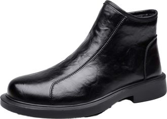 Generic Mens PU Leather Short Boots with Side Zipper Round Toe Office Dress Shoes for Business Flat Heel Formal Boots,Black,7.5 UK