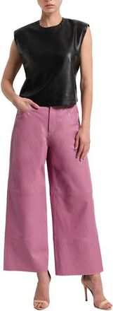 AS by DF Ruby Leather Wide Leg Jeans in Mauve at Nordstrom, Size 3X-Large
