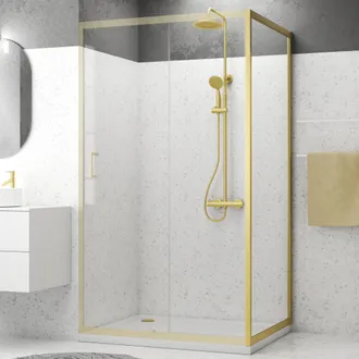 Aurlane Parete Laterale Fissa 90x200cm - Profilo Oro Spazzolato - Vetro Temperato 6 Mm - Goldy Crush