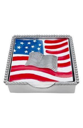 Mariposa American Flag Beaded Napkin Box Set in Silver at Nordstrom