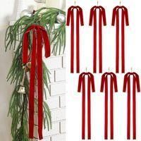 OEM Juego De 6 Lazos Navide&ntilde;os De Terciopelo, 59,8 X 39,8 Cm, Estilo R&uacute;stico, Para Corona Navide&ntilde;a De Escaleras, Estilo Vintage, Para Uso Exterior (rojo) 