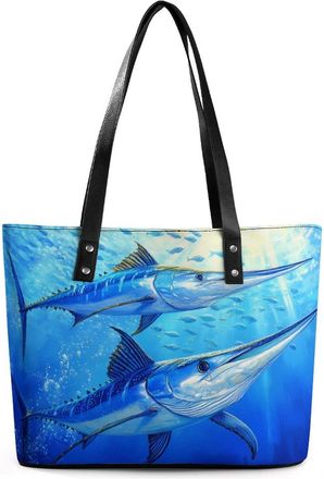 Generic Blue Marlin Tote Bags for Women Cute Shoulder Purses Handbags