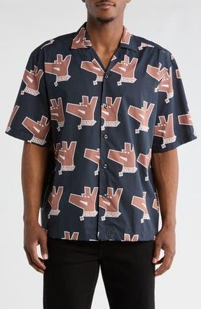 BOSS Eligino Cotton Camp Shirt in Dark Blue at Nordstrom Rack, Size Xx-Large