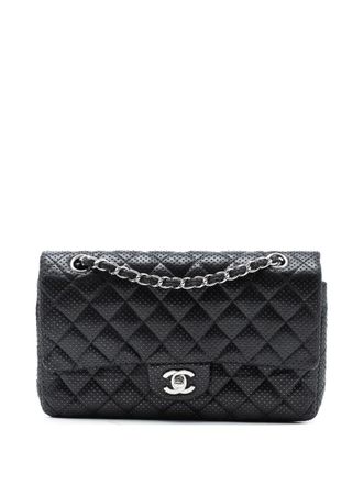 Chanel Borsa a spalla Classi Double Flap media in pelle di agnello traforata 2006-2008 - Nero