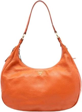 Prada Pre-owned Shoulder Bags, female, Orange, Size: ONE SIZE Pre-owned Vintage Leather Shoulder Bag