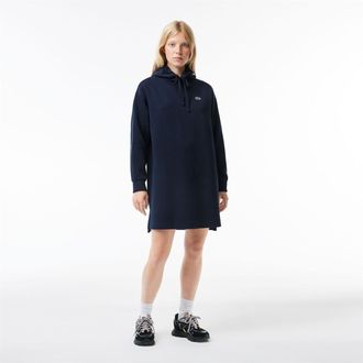 Lacoste Womens Ef2167 Hooded Knee Length Sweatshirt Dress in Navy Blue - Size 8 UK