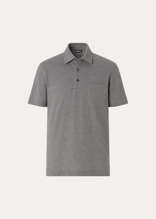 Ermenegildo Zegna Mens Cotton Polo Shirt with Leather-Trim Pocket