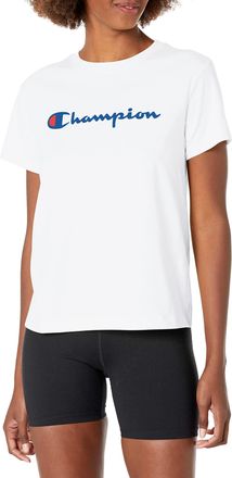 Champion Womens, Classic Short Sleeve T-Shirt, Lightweight Tee, Script Logo (Plus, White, M