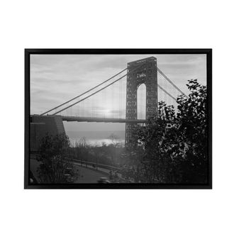 Artery8 New York George Washington Bridge Framed Canvas Wall Art Print in Grey | Size: W24 x H32