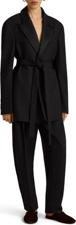 Marina Moscone Boyfriend Blazer w/ Peak Lapel & Belt in Black at Nordstrom, Size 10