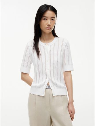 Tommy Hilfiger Womens Short-Sleeve Mixed-Knit Cardigan - White - XXL