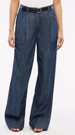 Another Tomorrow Chambray Relaxed Wide Leg Pant in Dark Blue at Nordstrom, Size 48 It