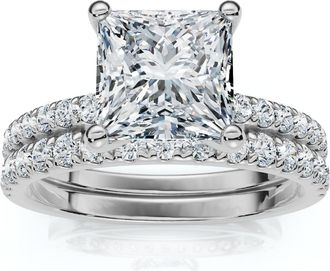 Pompeii3 Certified 1.90Ct Princess Cut Diamond Engagement Wedding Ring Set Lab Grown