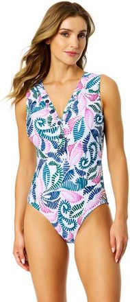 Anne Cole Womens Corallo Paisley V Neck Snap Front One Piece Swimsuit at Nordstrom, Size 12