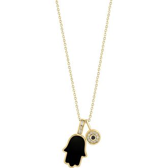 Effy Diamond Evil Eye & Onyx Hamsa Pendant Necklace in Black at Nordstrom Rack, Size 18