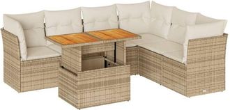 vidaXL Vidaxl - Set Sof&aacute;s De Jard&iacute;n 7 Piezas Y Cojines Rat&aacute;n Sint&eacute;tico Beige