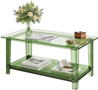 OEM Mesa Auxiliar De Acr&iacute;lico De 2 Niveles Con Estante, Mesita De Noche 50 X 80 X 40 Cm Rectangular Carga De 50 Kg, Verde Transparente, Mesa De Centro Est