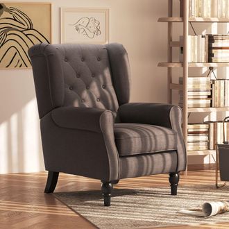 HOMCOM Accent Armchair Home Furniture Tufted Club Wood Fabric in Brown