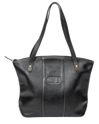 Dior Black Calfskin Leather Cd Zip Shopping Tote (Authentic Pre-Loved)