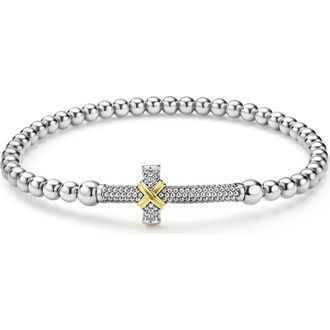 Lagos Two-Tone Caviar Cross Stretch Bracelet at Nordstrom, Size 6
