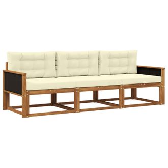 vidaXL Conjunto De Sof&aacute;s De Exterior Con Coj&iacute;n 3 Pcs Natural Y Crema Vidaxl