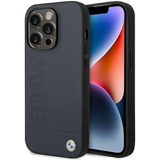 BMW Bmw Bmhmp14xsllna Iphone 14 Pro Max 6.7 Funda R&iacute;gida De Cuero Azul Marino Con Estampado En Caliente Y Magsafe