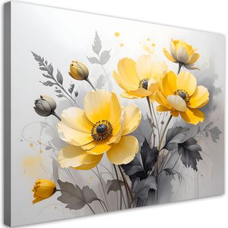 Feeby Impresi&oacute;n De Imagen Flores Amarillas Sobre Fondo Claro Con Sutil Dorado 100x70