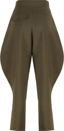 Fendi Womens Palazzo Trousers Wool Mohair Olive Cropped