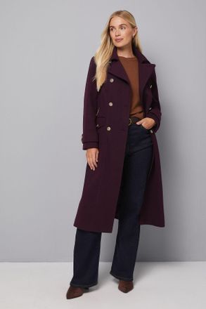 Wallis Womens Petite Military Double Breasted Longline Coat - Berry - Size 16 UK