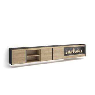 Skraut Home Skraut Home - Mueble Tv, Televisi&oacute;n, Muebles De Sal&oacute;n, Almacenaje, 315x35x50cm, Para Tv Hasta 80, Chimenea El&eacute;ctrica Xxl, Colgado, Suspendido, Led, Es
