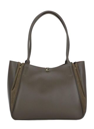 Coccinelle Structured Brown Leather Shoulder Bag with Expandable Suede Details