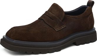 Generic Mens Chunky Heel Platform Loafers Square Toe Faux Suede Casual Shoes Slip on Formal Shoes,Brown,5.5 UK