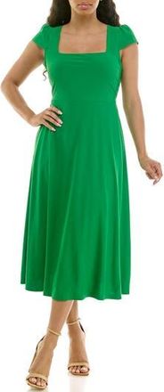 Nina Leonard Cap Sleeve Fit & Flare Dress in Fern Green at Nordstrom Rack, Size X-Large