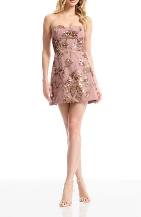 Dress The Population Juna Sequin Floral Strapless Cocktail Minidress in Rose Gold at Nordstrom, Size Xx-Large