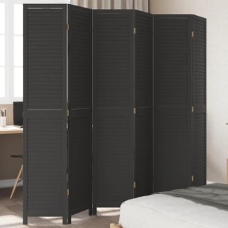 vidaXL Vidaxl - Biombo Separador De 6 Paneles Madera Maciza Paulownia Negro