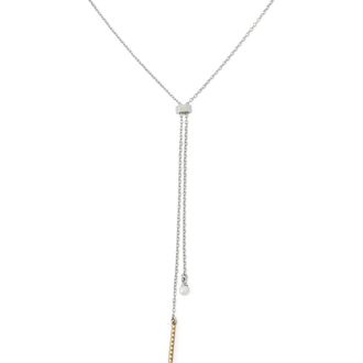 AllSaints Chain & Faux Pearl Y-Necklace in Shiny Rhodium at Nordstrom