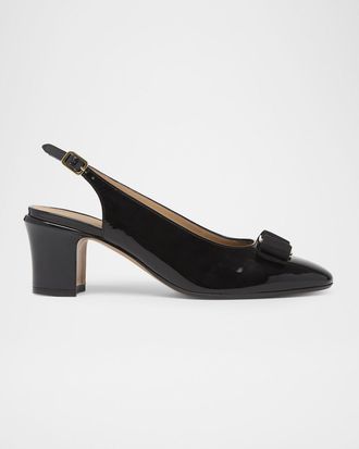 Ferragamo 55mm Vetty Patent Leather Slingback Pumps