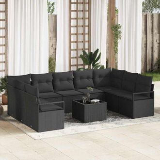 vidaXL Conjunto De Sof&aacute; De Jard&iacute;n 10 Pcs Negro Polirat&aacute;n Vidaxl