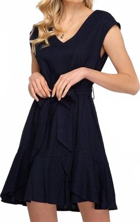 She + Sky Woven With Waist Sash Dress In Night Out Navy